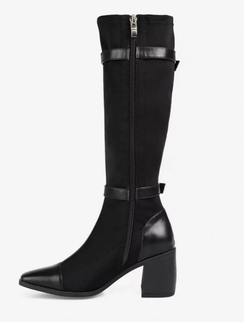 New Journee Collection Black Knee High Buckle Strap Block Heel Boots